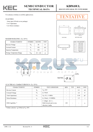 KDP610UL datasheet - SILICON EPITAXIAL PIN TYPE DIODE