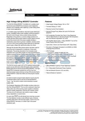 ISL6144IRZA datasheet - High Voltage ORing MOSFET Controller