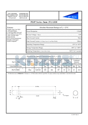 PL07-CDB01 datasheet - PL07 Series 3mm (T1) LED