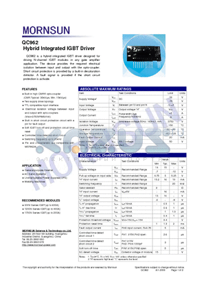 QC962 datasheet - Hybrid Integrated IGBT Driver
