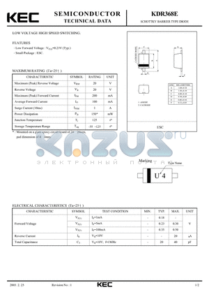KDR368E datasheet - SCHOTTKY BARRIER TYPE DIODE(LOW VOLTAGE HIGH SPEED SWITCHING)