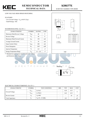 KDR377E datasheet - SCHOTTKY BARRIER TYPE DIODE(LOW VOLTAGE HIGH SPEED SWITCHING)