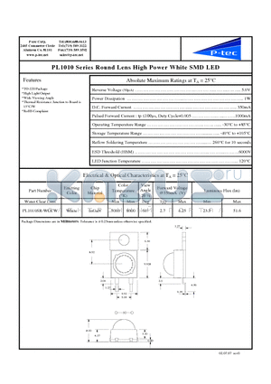 PL1010SR-WCCW datasheet - Round Lens High Power White SMD LED