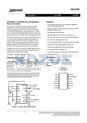 ISL6160CB-T datasheet - InfiniBand 12V Bulk and 5V Auxiliary Power Controller