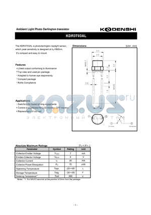 KDR3T03AL datasheet - Ambient Light Photo Darlington transistor