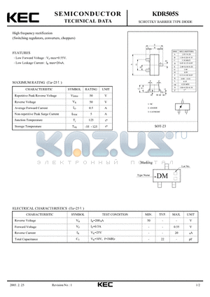 KDR505S datasheet - SCHOTTKY BARRIER TYPE DIODE(HIGH FREQUENCY RECTIFICATION)