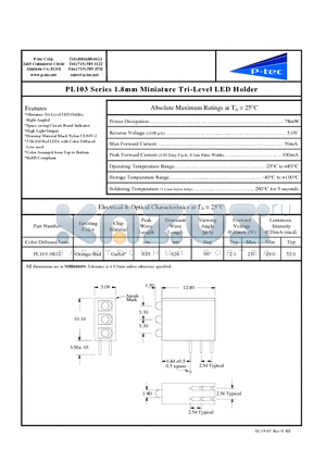 PL103-3R12 datasheet - 1.8mm Miniature Tri-Level LED Holder