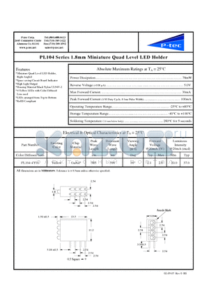 PL104-4Y01 datasheet - 1.8mm Miniature Quad Level LED Holder