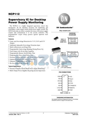 NCP112D datasheet - Supervisory IC for Desktop Power Supply Monitoring