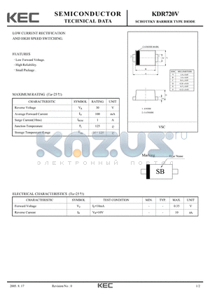 KDR720V datasheet - LOW CURRENT RECTIFICATION AND HIGH SPEED SWITCHING