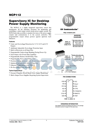 NCP112PG datasheet - Supervisory IC for Desktop Power Supply Monitoring