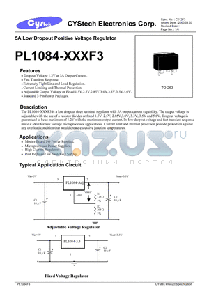 PL1084-2.85F3 datasheet - 5A Low Dropout Positive Voltage Regulator