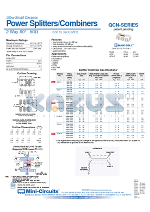 QCN-5 datasheet - Ultra-Small Ceramic Power Splitters/Combiners 2 Way-90` 50 330 to 3400 MHz