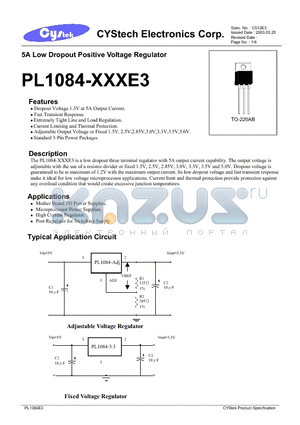 PL1084-5.0 datasheet - 5A Low Dropout Positive Voltage Regulator