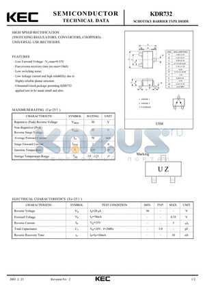 KDR732 datasheet - SCHOTTKY BARRIER TYPE DIODE(HIGH SPEED RECTIFICATION)