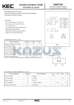 KDR732E datasheet - SCHOTTKY BARRIER TYPE DIODE (TWIN TYPE, CATHODE COMMON)