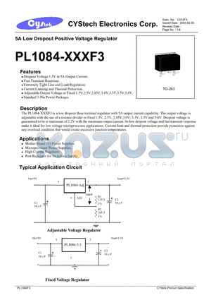 PL1084-5.0F3 datasheet - 5A Low Dropout Positive Voltage Regulator