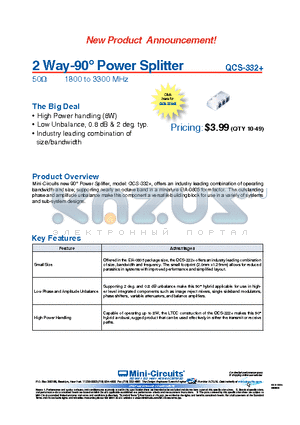 QCS-332+ datasheet - 2 Way-90` Power Splitter