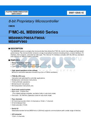 MB89960 datasheet - 8-bit Proprietary Microcontroller