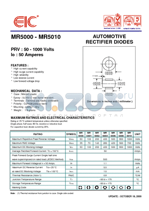 MR5001 datasheet - AUTOMOTIVE RECTIFIER DIODES