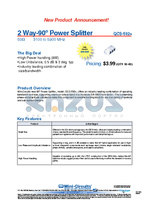 QCS-592+ datasheet - 2 Way-90 Power Splitter