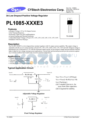 PL1085-1.5 datasheet - 3A Low Dropout Positive Voltage Regulator