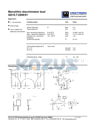 QD10.7-2800 datasheet - Monolithic discriminator dual