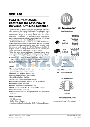 NCP1200_09 datasheet - PWM Current-Mode Controller for Low-Power Universal Off-Line Supplies