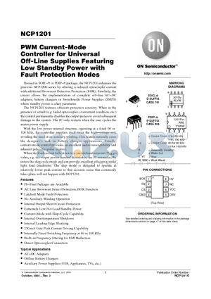NCP1201 datasheet - PWM Current-Mode Controller for Universal Off-Line Supplies Featuring Low Standby Power with Fault Protection Modes
