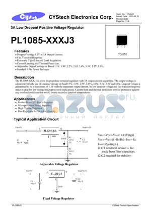 PL1085-2.85J3 datasheet - 3A Low Dropout Positive Voltage Regulator