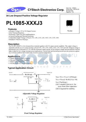 PL1085-3.3 datasheet - 3A Low Dropout Positive Voltage Regulator