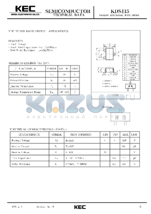KDS115 datasheet - SILICON EPITAXIAL TYPE DIODE (VHF TUNER BAND SWITCH APPLICATIONS)