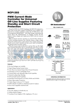 NCP1203 datasheet - PWM Current-Mode Controller for Universal Off-Line Supplies Featuring Standby and Short Circuit