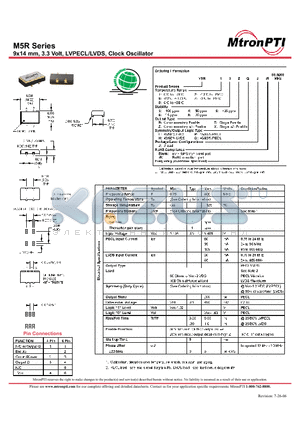 M5R65TLJ datasheet - 9x14 mm, 3.3 Volt, LVPECL/LVDS, Clock Oscillator
