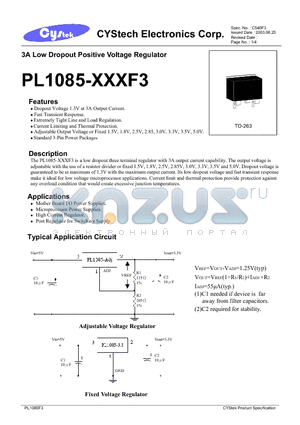 PL1085-XXXF3 datasheet - 3A Low Dropout Positive Voltage Regulator