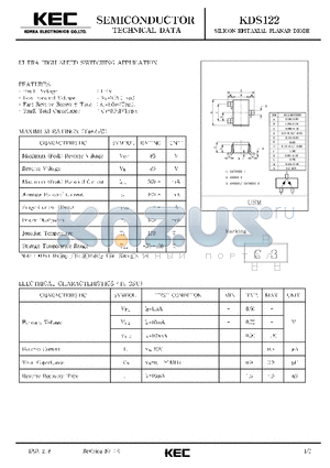 KDS122 datasheet - SILICON EPITAXIAL PLANAR DIODE (ULTRA HIGH SPEED SWITCHING)