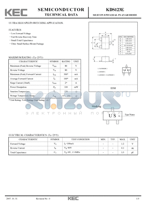 KDS123E datasheet - SILICON EPITAXIAL PLANAR DIODE