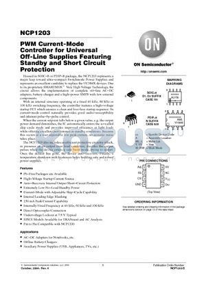 NCP1203P40 datasheet - PWM Current-Mode Controller for Universal Off-Line Supplies Featuring Standby and Short Circuit