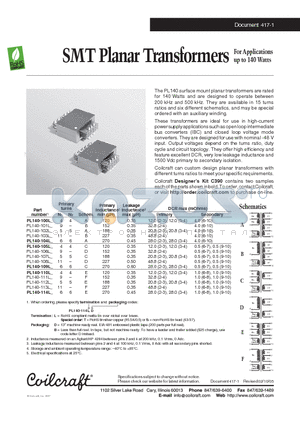 PL140-100L datasheet - SMT Planar Transformers