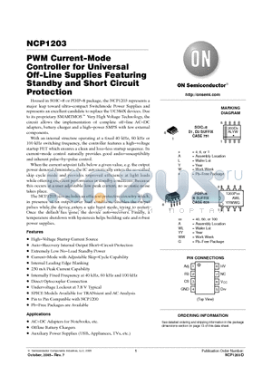 NCP1203_05 datasheet - PWM Current−Mode Controller for Universal Off−Line Supplies Featuring Standby and Short Circuit Protection