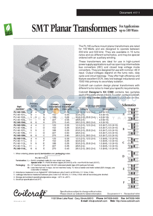 PL140-108L datasheet - SMT Planar Transformers