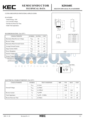 KDS160E datasheet - SILICON EPITAXIAL PLANAR DIODE