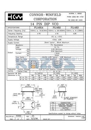 PL14R1A datasheet - 14 PIN DIP VCO