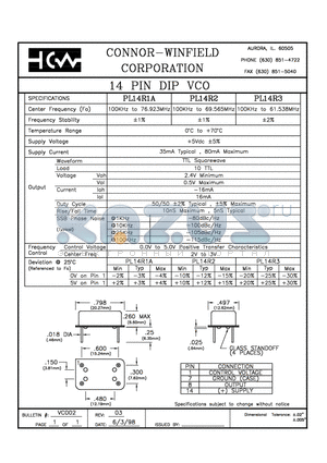 PL14R3 datasheet - 14 PIN DIP VCO