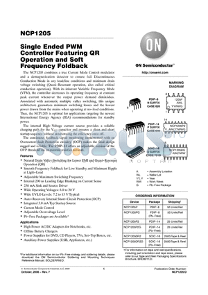 NCP1205PG datasheet - Single Ended PWM Controller Featuring QR Operation and Soft Frequency Foldback
