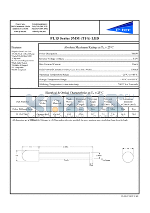 PL15-CDR12 datasheet - 5MM (T1n) LED