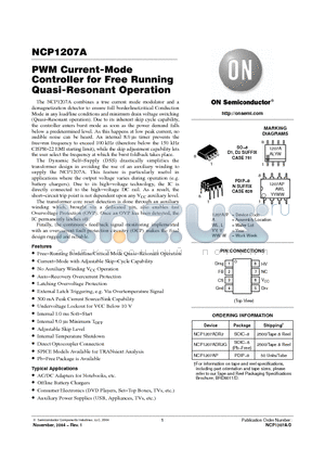 NCP1207A datasheet - PWM Current-Mode Controller for Free Running Quasi-Resonant Operation