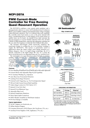 NCP1207ADR2 datasheet - PWM Current-Mode Controller for Free Running Quasi-Resonant Operation