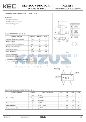 KDS165T datasheet - SILICON EPITAXIAL PLANAR DIODE
