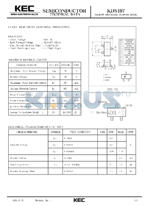 KDS187 datasheet - SILICON EPITAXIAL PLANAR DIODE (ULTRA HIGH SPEED SWITCHING)